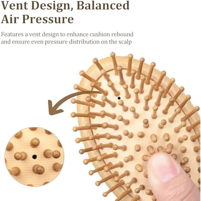 Zoolinn Bamboo Hair Brush for Detangling & Scalp Massaging, Air Cushion Brush for Women, Men & Kids – Suitable for All Hair Types, Natural Wooden Design - Image 4